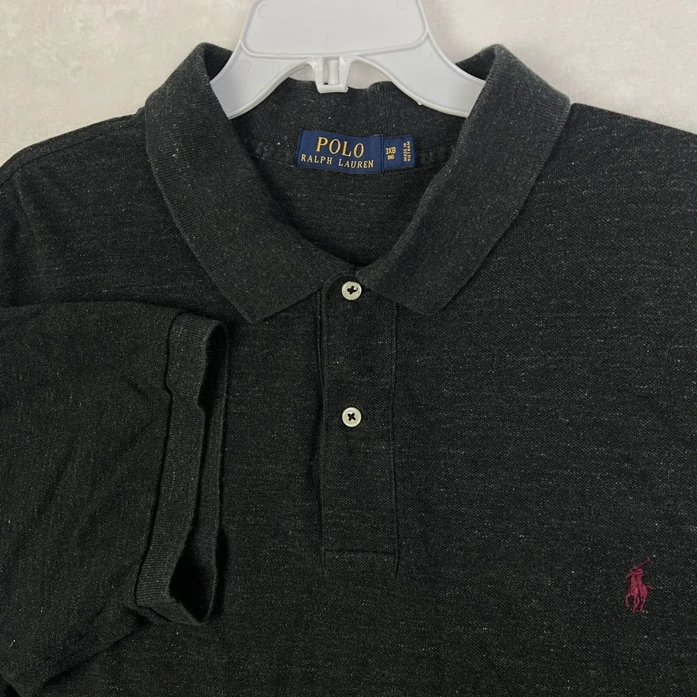 Polo Ralph Lauren Polo Shirt Mens 3XB Big Gray Short Sleeve Cotton Golf Red Pony